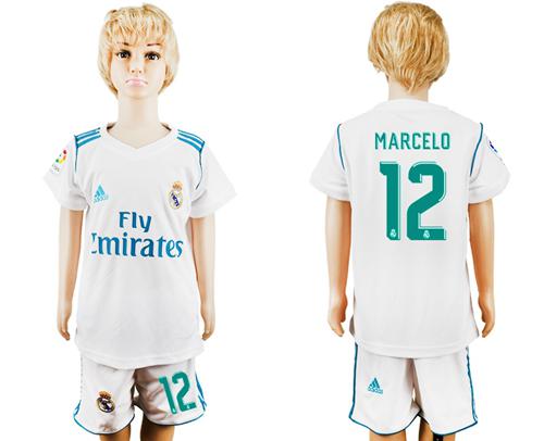 Real Madrid #12 Marcelo White Home Kid Soccer Club Jersey